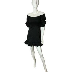 Olivaceous shirred off shoulder mini dress small ruched ruffle black